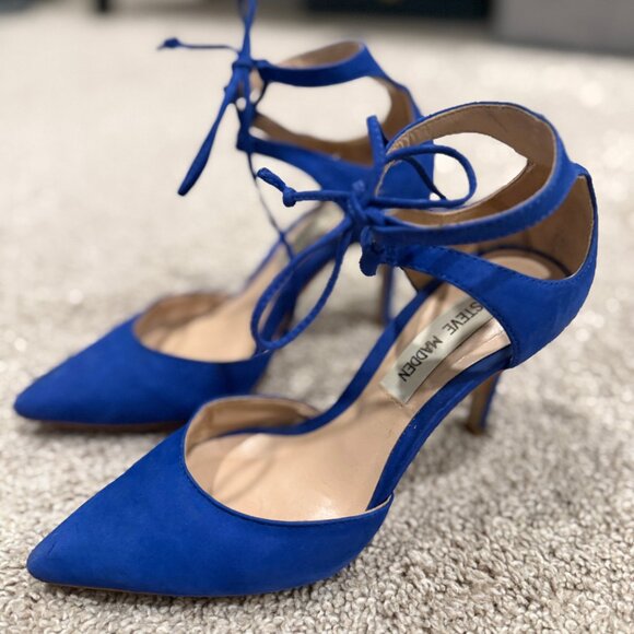 Steve Madden Blue Suede Lace-Up Heels - Picture 3 of 9